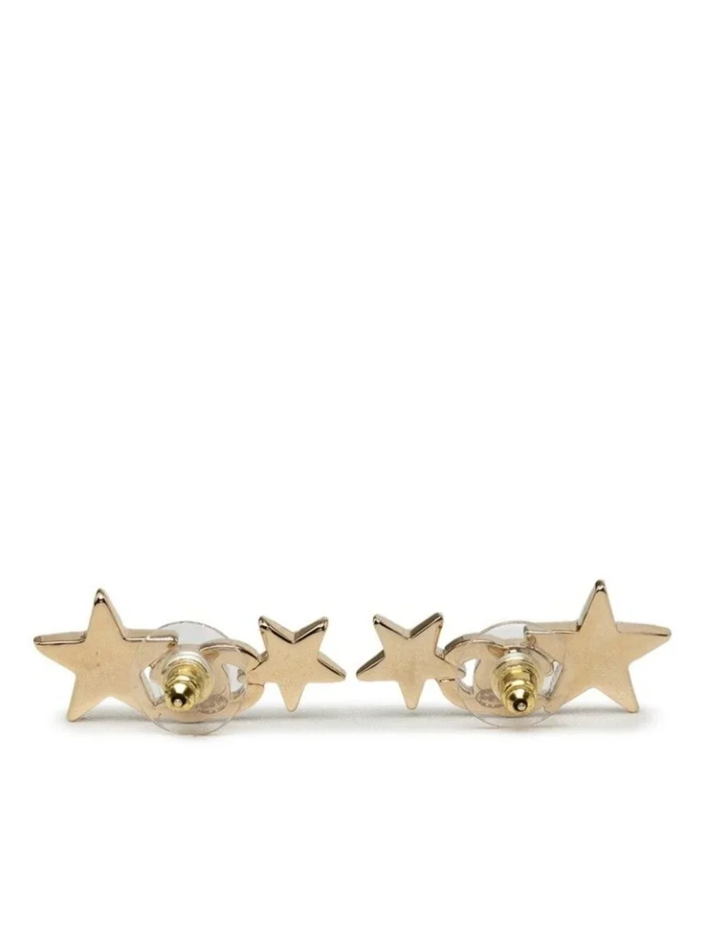 Chanel CC Logo Star Motif Earrings Gold Plated Rhinestone